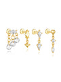 18K gold plated sterling silver earrings with CZ in marquise, square, round shapes & chain details.