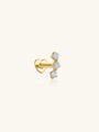 18kt gold plated sterling silver stud, three round CZ stones vertically, heart flat back.