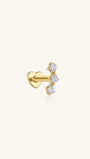 18kt gold plated sterling silver stud, three round CZ stones vertically, heart flat back.