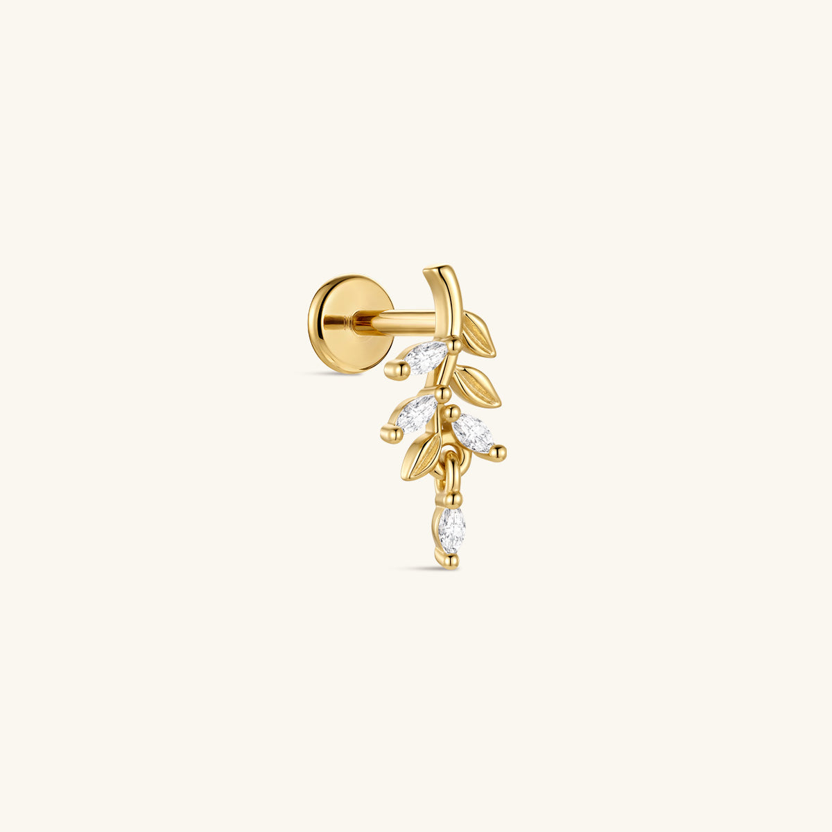 KOSINER At Dawn 925 Sterling Silver Olive Branch Marquise Drop Flat Back Stud side view