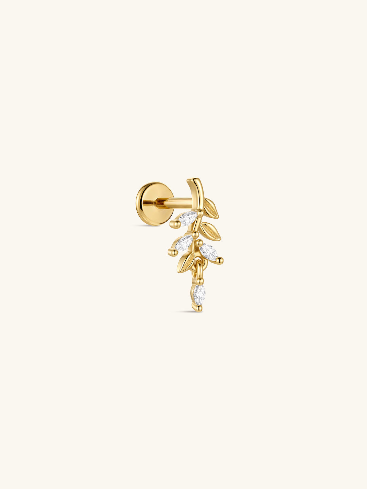 KOSINER At Dawn 925 Sterling Silver Olive Branch Marquise Drop Flat Back Stud side view