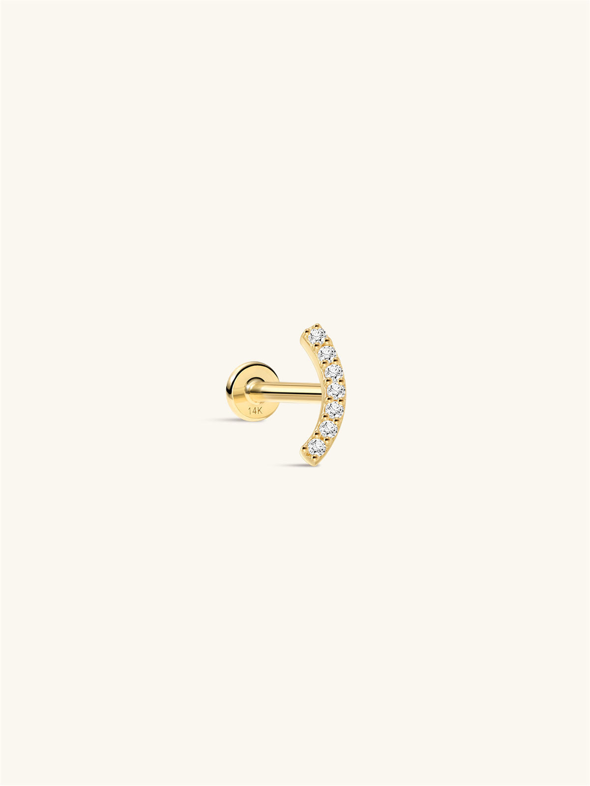 KOSINER 14K Solid Gold Elegant Pave Curved Flat Back Stud with CZ
