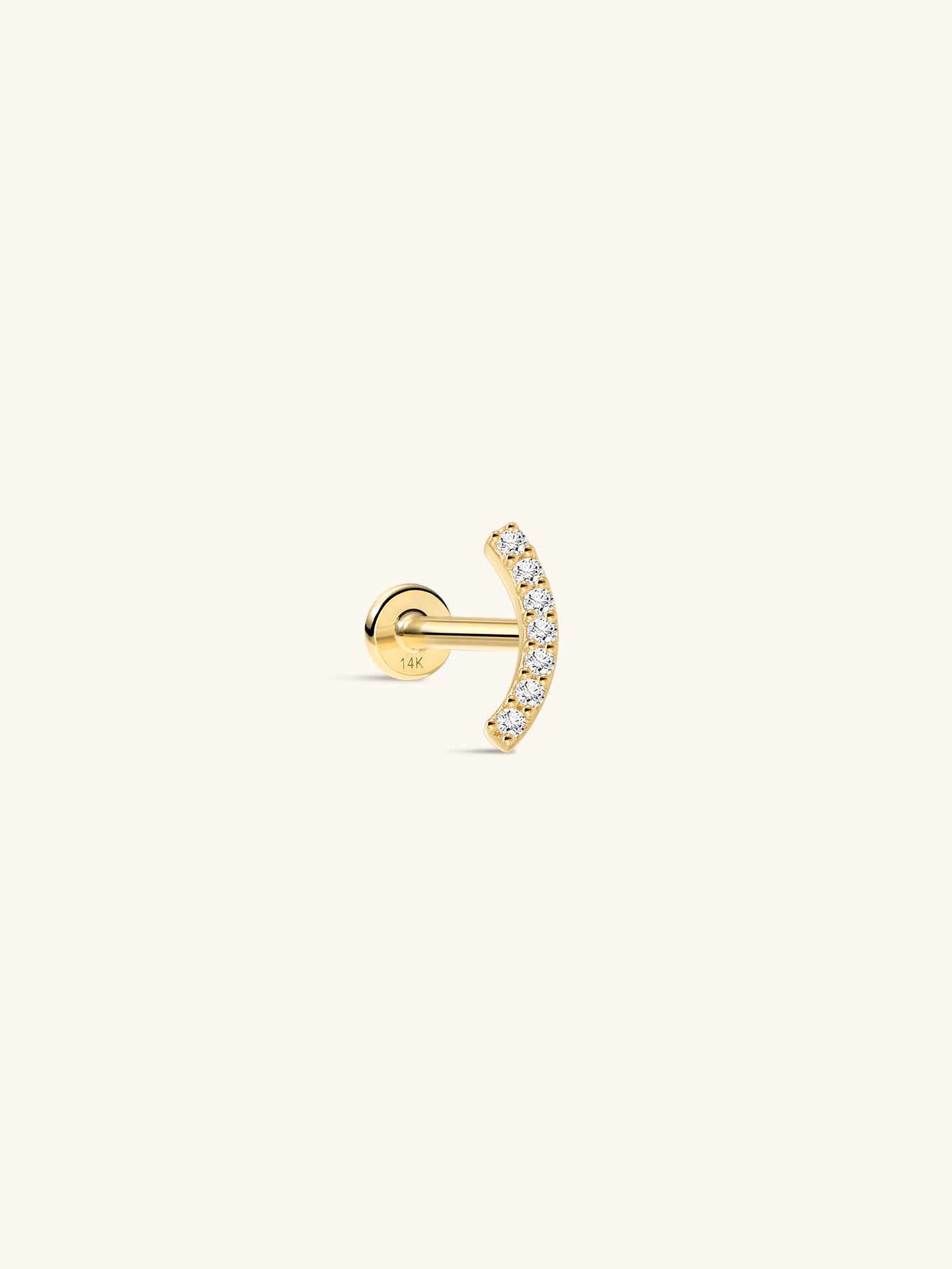 Clou de perçage d'oreille en forme de croissant pavé en or massif 14 carats