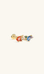 Five-color rainbow dual-shape spliced KOSINER 14K solid gold flat back stud, pear cut colored cz cluster internal thread cartilage piercing earring