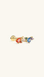 Five-color rainbow dual-shape spliced KOSINER 14K solid gold flat back stud, pear cut colored cz cluster internal thread cartilage piercing earring