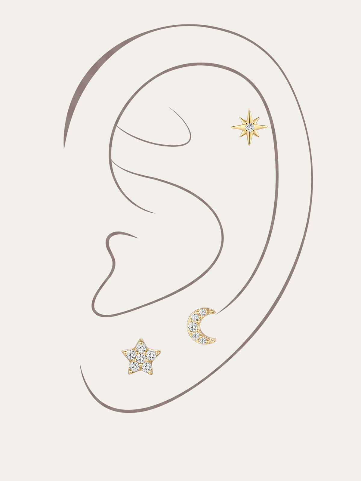 Kosiner Jewelry KOSINER 14K Solid Gold Delicate Cosmic Stud Set