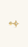 KOSINER Starlight Classic Octagonal Star Flat Back Stud side view, crafted in solid 14K gold, eight-pointed star silhouette with polished pointed rays surrounding a central round clear cubic zirconia stone, internally threaded labret post with stamped 14K marking, hypoallergenic cartilage piercing design