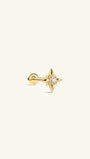 KOSINER Starlight Classic Octagonal Star Flat Back Stud side view, crafted in solid 14K gold, eight-pointed star silhouette with polished pointed rays surrounding a central round clear cubic zirconia stone, internally threaded labret post with stamped 14K marking, hypoallergenic cartilage piercing design