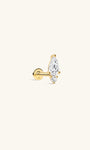KOSINER 14K Solid Gold Minimalist Two Stone Pear Cut Flat Back Piercing Stud, Nickel-Free Waterproof Dainty Elegant Cartilage Earring for Multi Piercing