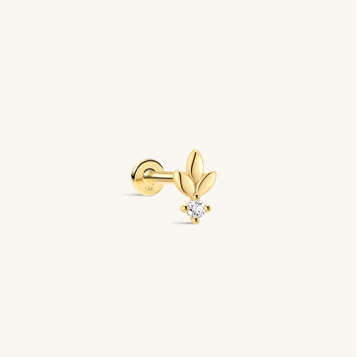 KOSINER 14K Solid Gold Minimalist Leaf Flat Back Stud, Hypoallergenic Cartilage Earring for Helix Piercing