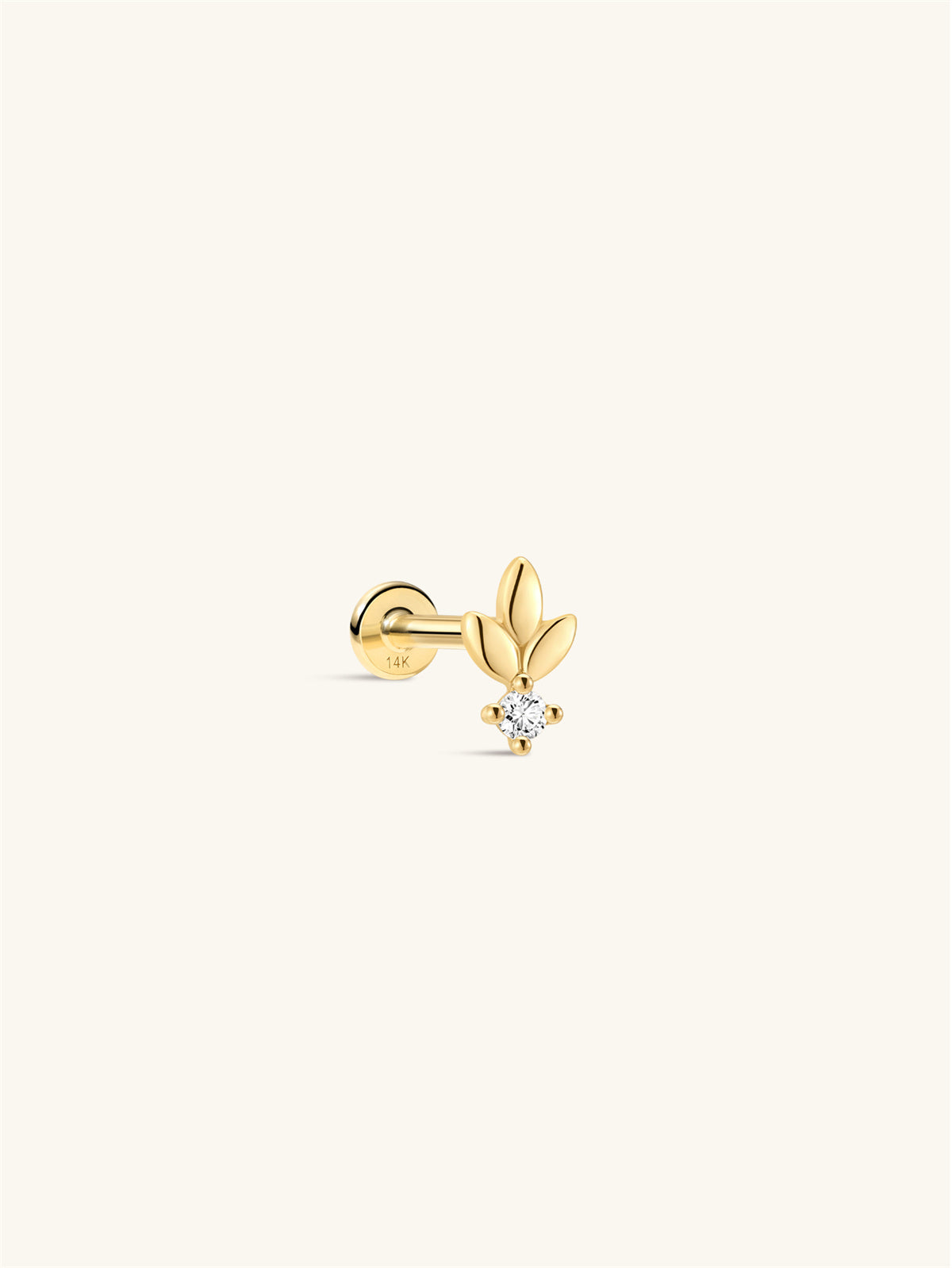 KOSINER 14K Solid Gold Minimalist Leaf Flat Back Stud, Hypoallergenic Cartilage Earring for Helix Piercing