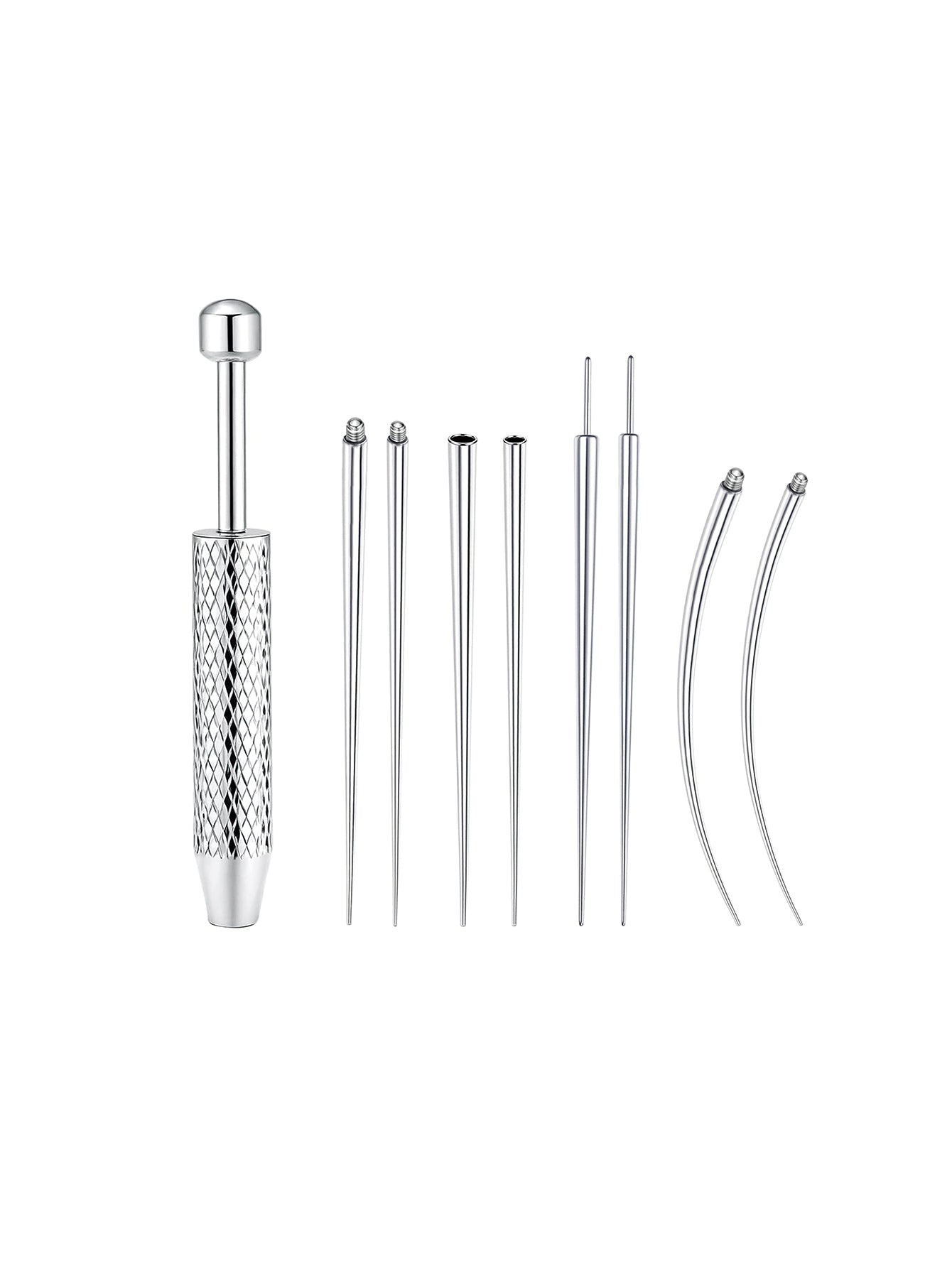 A professional-grade titanium insertion tool set designed for precise, safe, and effortless jewelry changes.