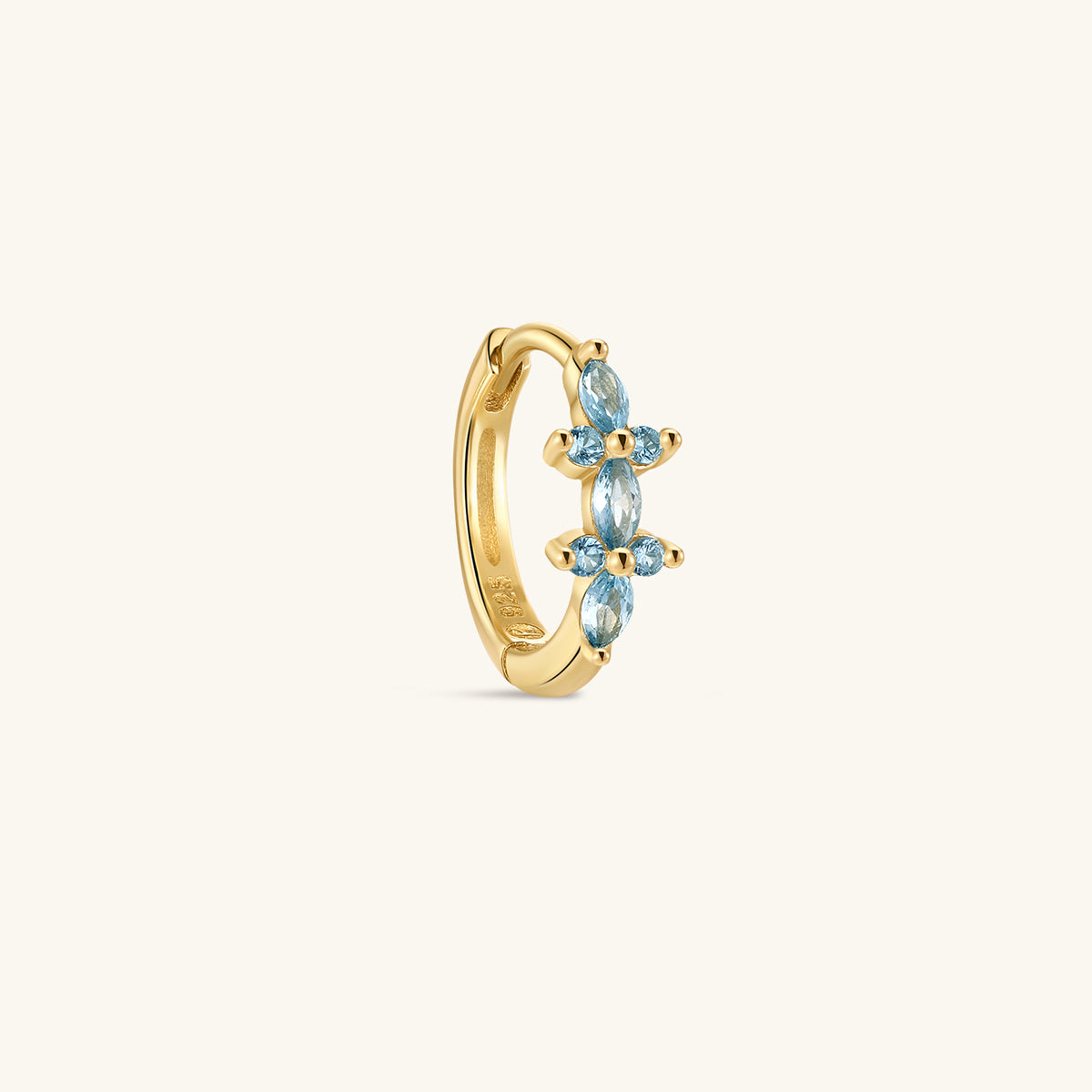 KOSINER Gem Garden 925 Sterling Silver Marquise Aquamarine Floral Clicker Hoop Earrings, Hypoallergenic Seamless Hinged Cartilage Piercing Hoops for Helix Lobe Tragus Stacking