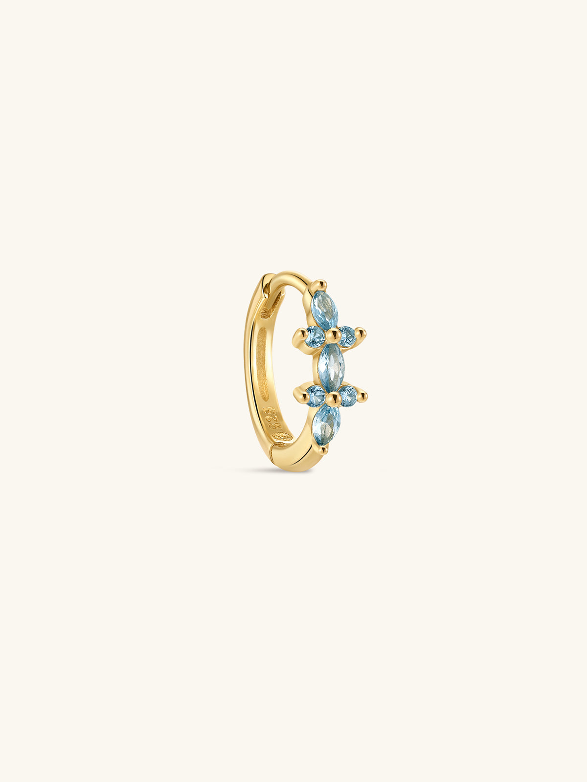 KOSINER Gem Garden 925 Sterling Silver Marquise Aquamarine Floral Clicker Hoop Earrings, Hypoallergenic Seamless Hinged Cartilage Piercing Hoops for Helix Lobe Tragus Stacking