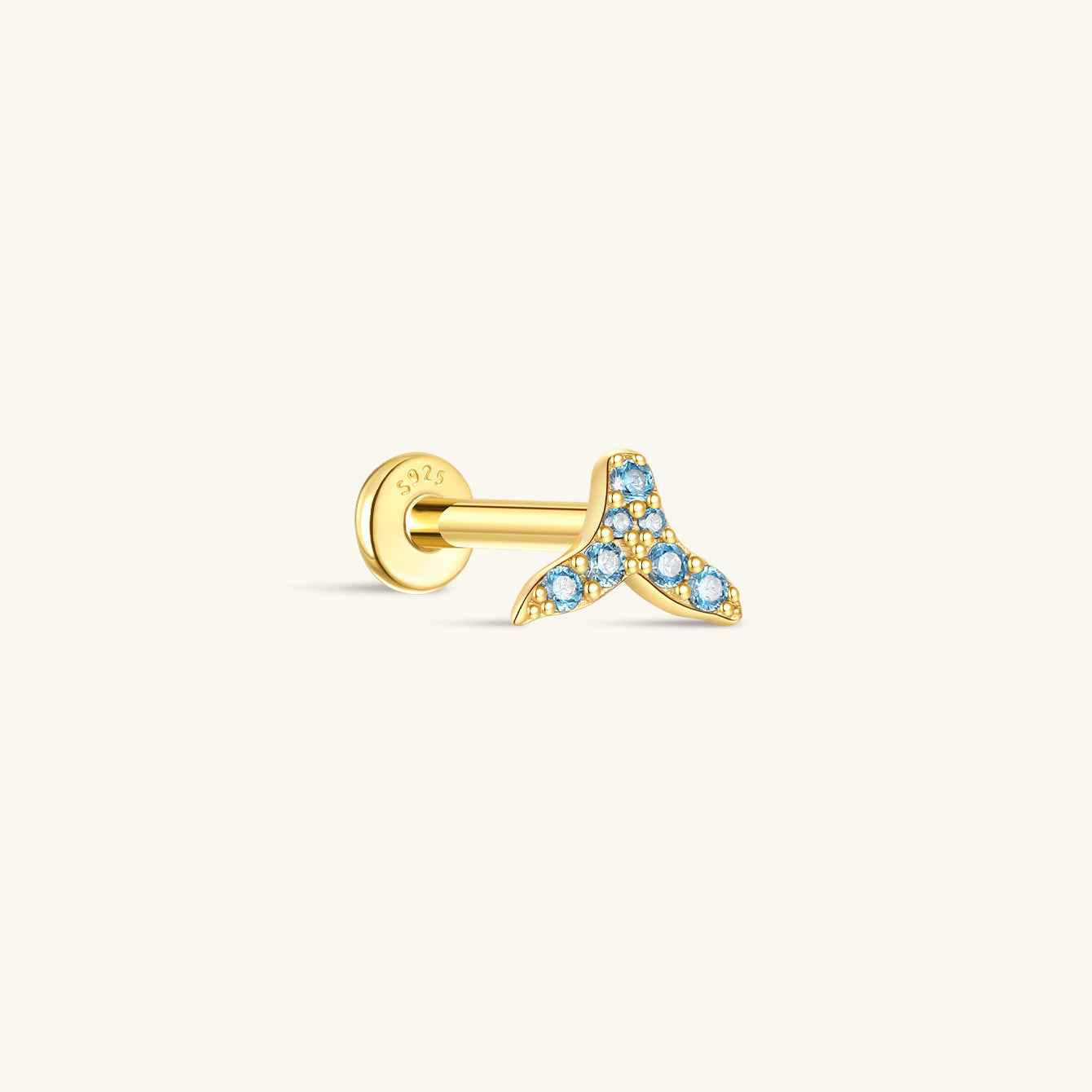 KOSINER Seaspritz 925 Sterling Silver Mermaid Tail Flat Back Stud