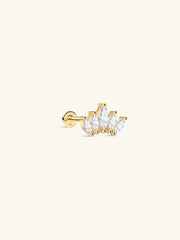 KOSINER 14K Solid Gold Crown Marquise Zircon Ear Piercing Stud,waterproof,hypoallergentic,no plated.