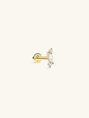 KOSINER 14K Solid Gold Marquise CZ Accent Flat Back Piercing Stud, Dainty Stackable Hypoallergenic Cartilage Ear Jewelry