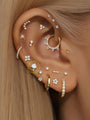 kosiner jewelry 14K Solid Gold Triangular Zircon Stitching Ear Piercing Stud