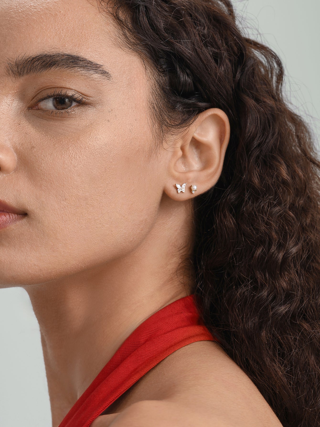 14K Solid Gold Four-Claw Pearl Zircon Ear Piercing Stud