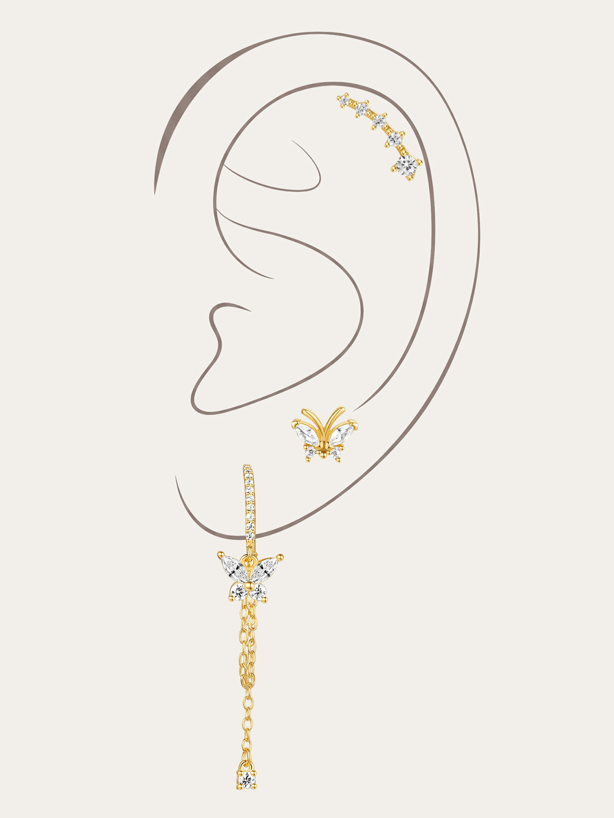 Série de boucles d'oreilles en Zircon avec pendentif papillon et pompon en argent sterling 925
