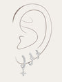 Kosiner 3-piece sterling silver hoop earring set with floral Zircon stones, one featuring a dangling charm.
