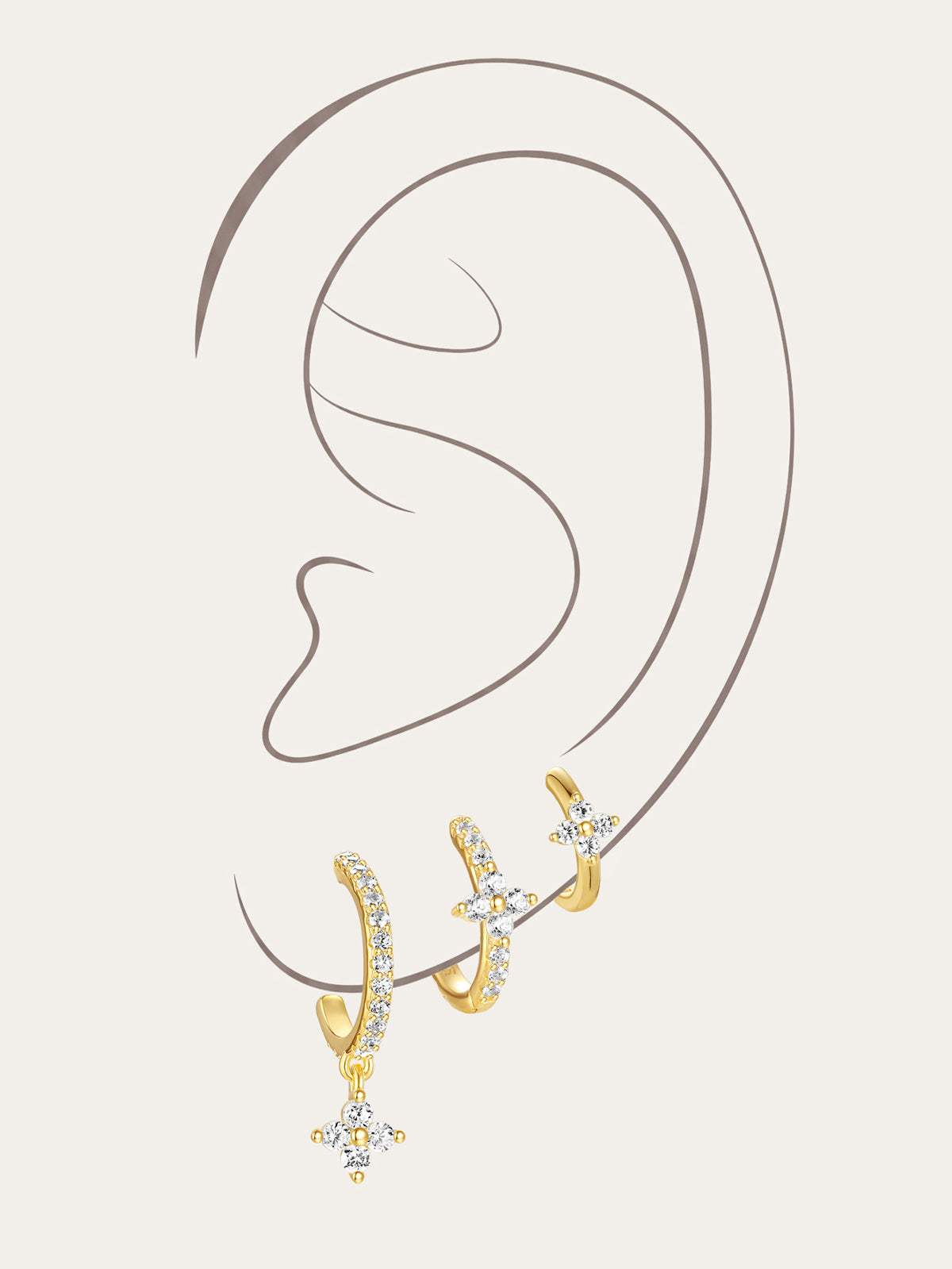 Kosiner 3-piece sterling silver hoop earring set with zircon floral charms.