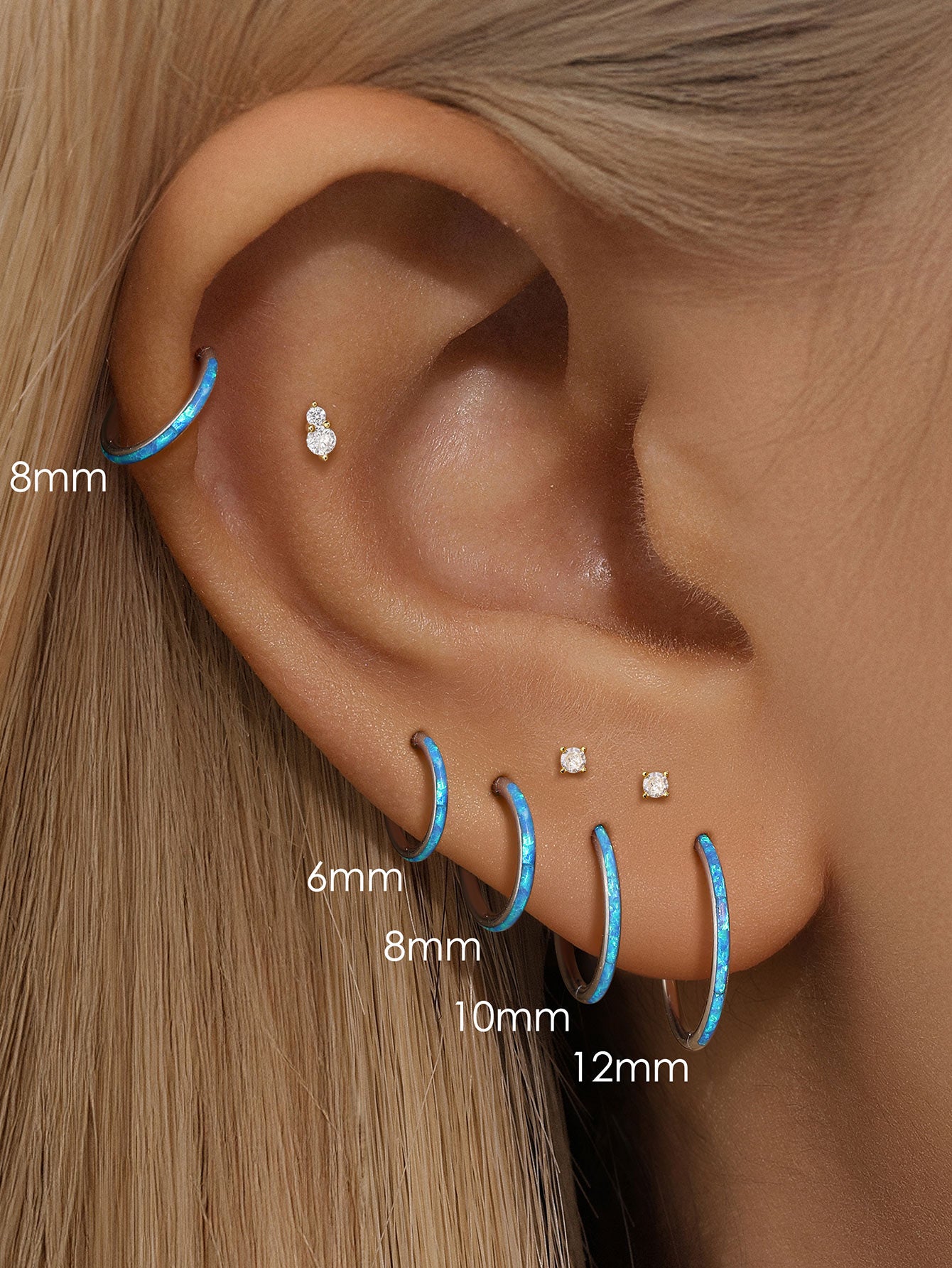 kosiner jewelry Titanium Waterproof Multiple Sizes 5A CZ Blue Opal Cartilage Hoop 16g