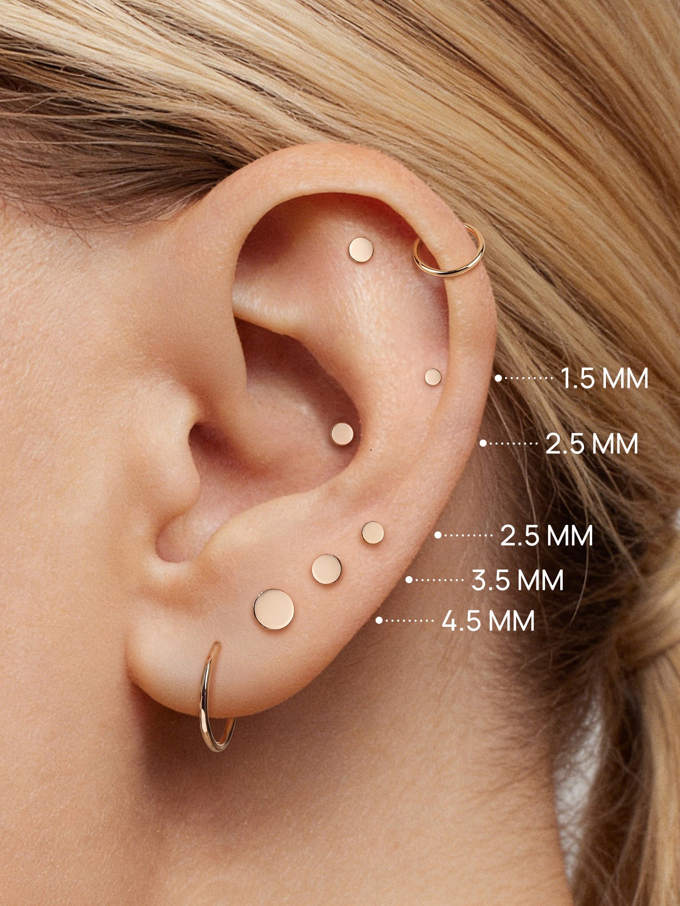 KOSINER 14K Solid Gold Minimalist Disc-shaped Flat Back Stud