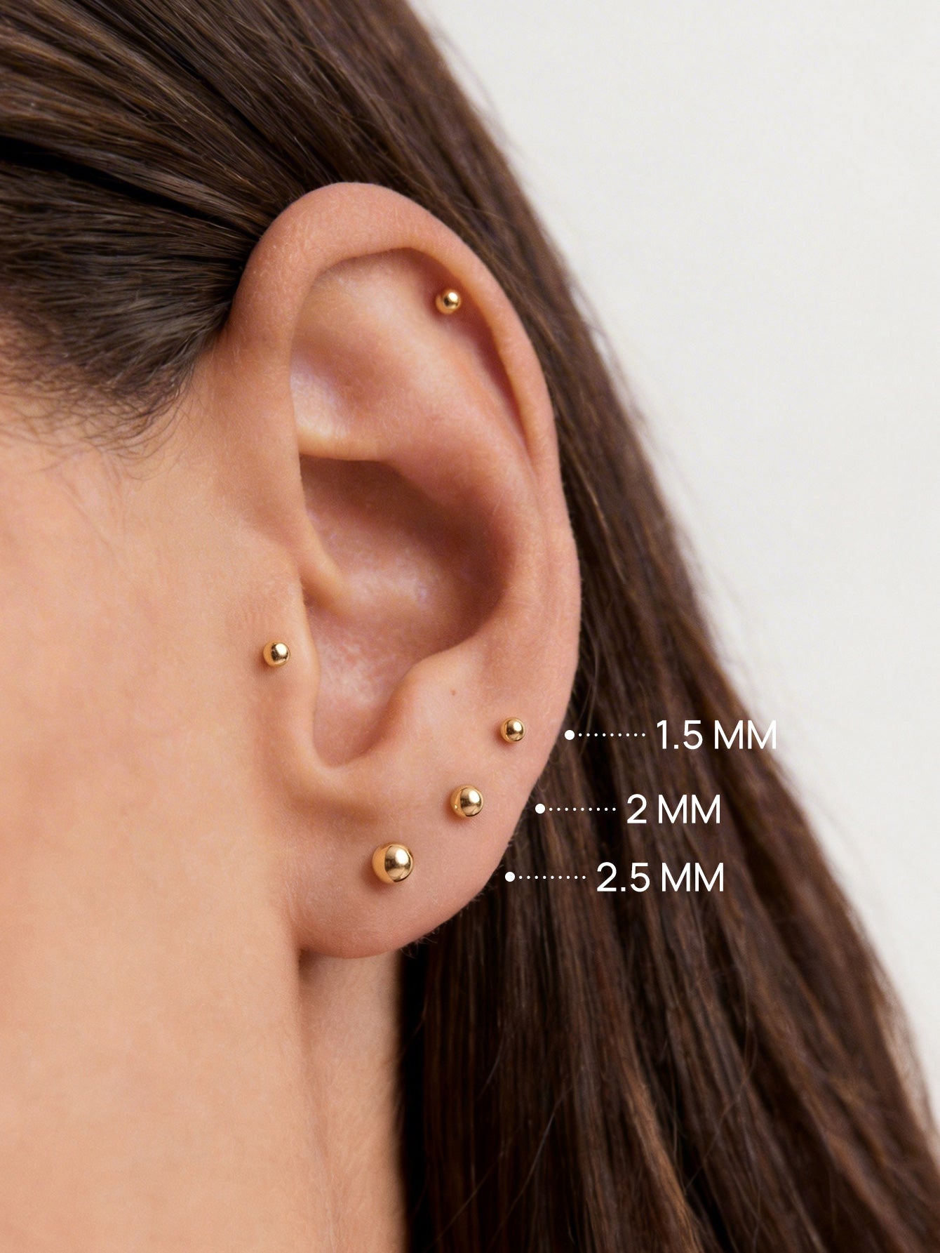 14K Solid Gold Classic Round Bead Ear Piercing Stud