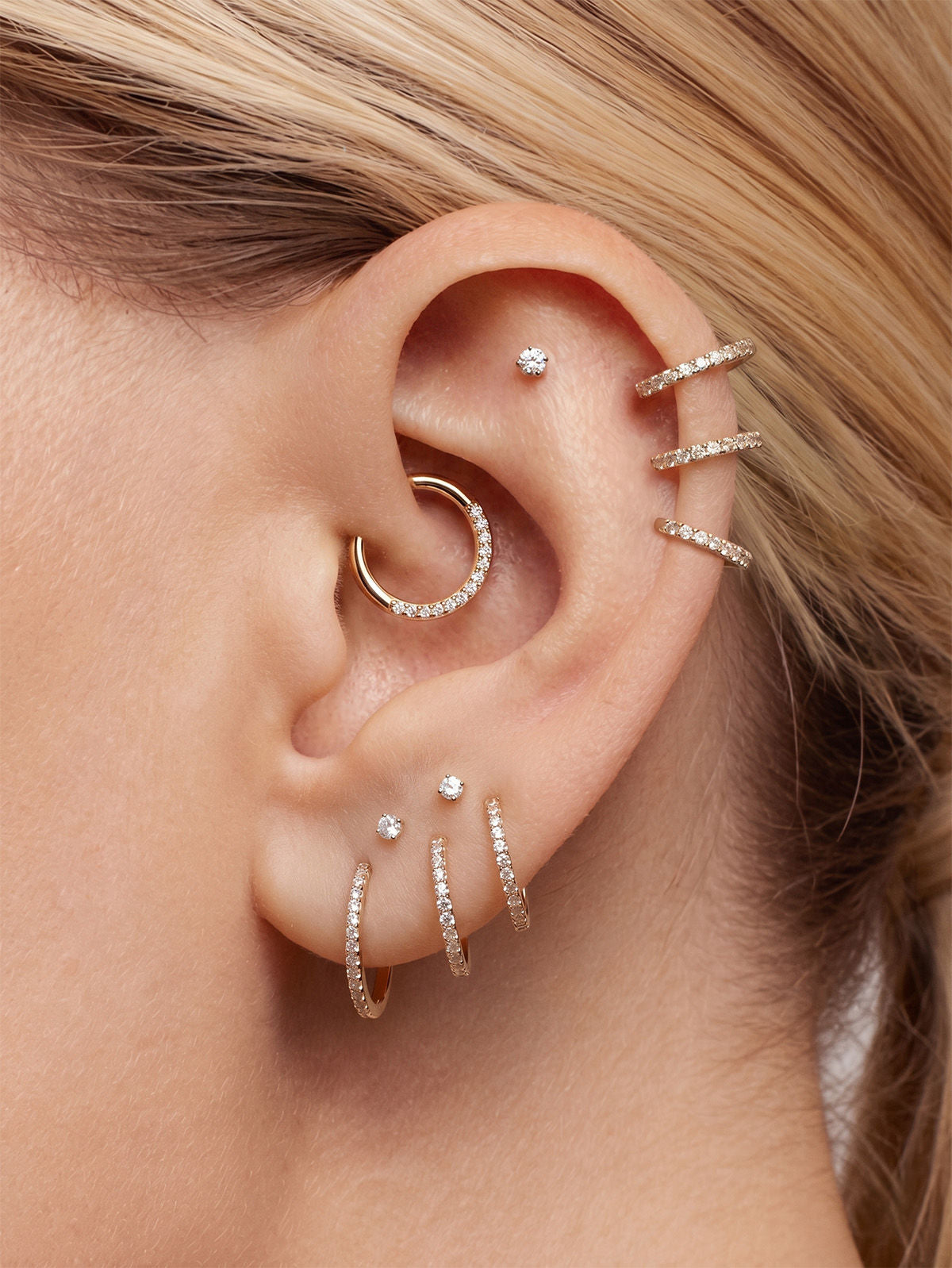 KOSINER 14K Solid Gold Minimalist Pave Daith Clicker