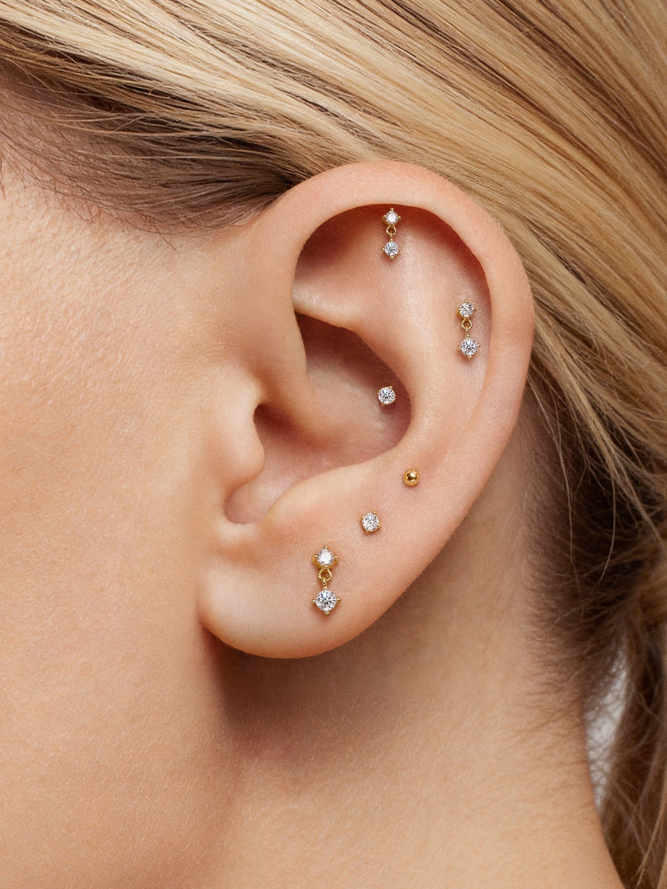 Mini clou de perçage d'oreille pendentif en or massif 14 carats