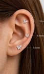 Three size butterfly ear studs (4.3mm/5.5mm/7.0mm) for kosiner curated ear stack layering