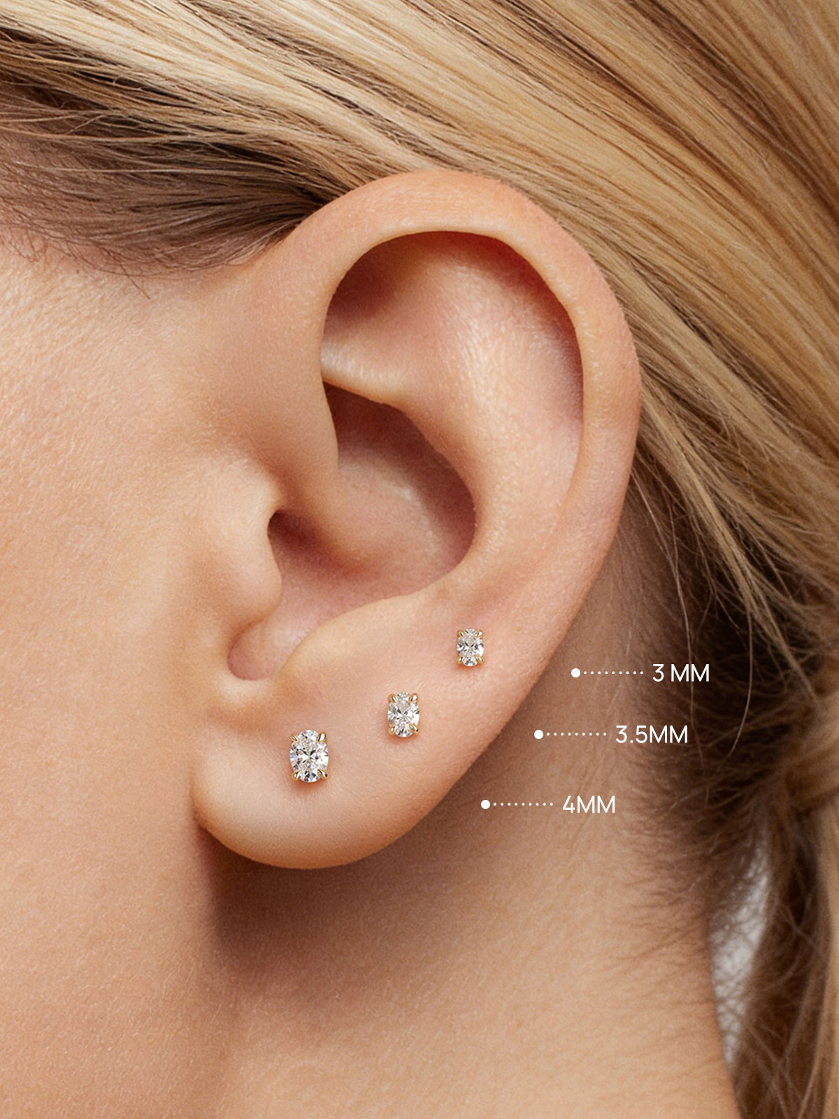 KOSINER 14K Solid Gold Oval-Cut Lab-Grown Diamond Flat Back Stud