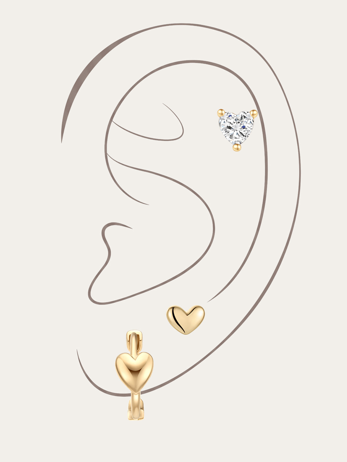 Kosiner Jewelry KOSINER 14K Solid Gold Classic Heart Set
