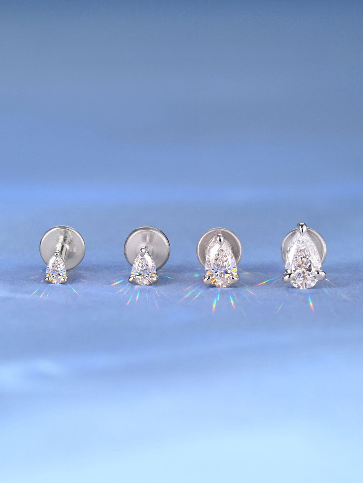 Kosiner Jewelry KOSINER 14K Solid Gold Pear Lab - Grown Diamond Flat Back Stud