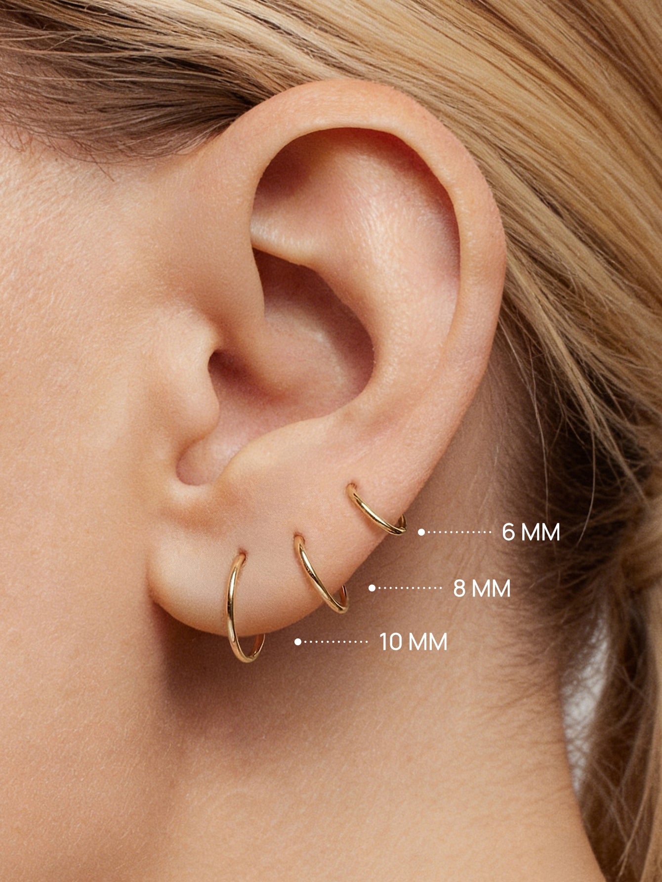 14K ソリッド ゴールド クラシック シンプル フープ イヤリング