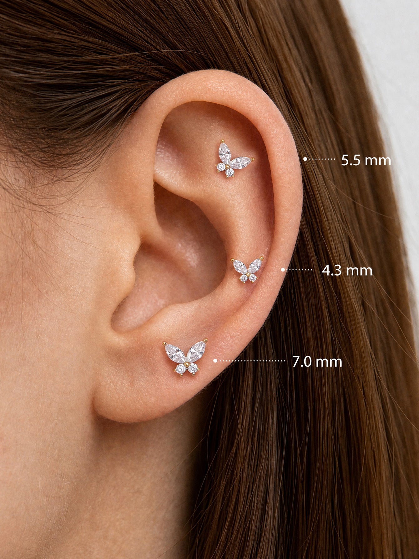 KOSINER 14K Solid Gold Delicate Butterfly Flat Back Stud