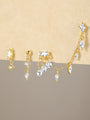 Gold plated 925 sterling silver earrings with oval, marquise, and diamond CZs, delicate chain details, hypoallergenic.