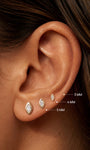 KOSINER marquise lab-grown diamond flat back studs in 3mm, 4mm and 5mm sizes on ear