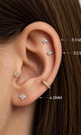 KOSINER 14K Solid Gold Four-Petal Flower Flat Back Stud, 3/3.5/4mm sizes, waterproof hypoallergenic for helix conch piercings