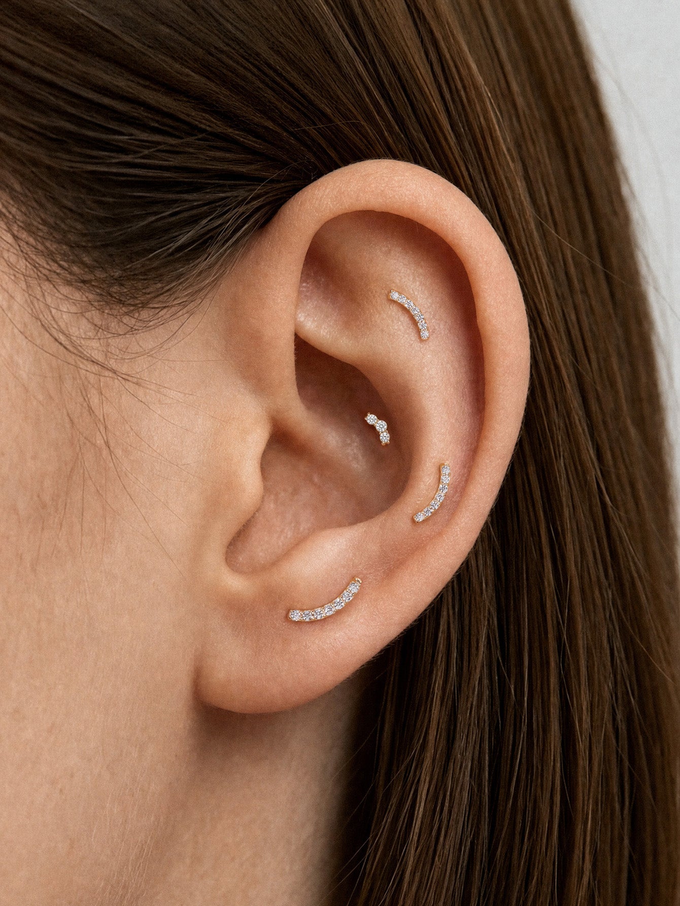 14K Solid Gold Pave gebogener Ohrpiercing-Ohrstecker