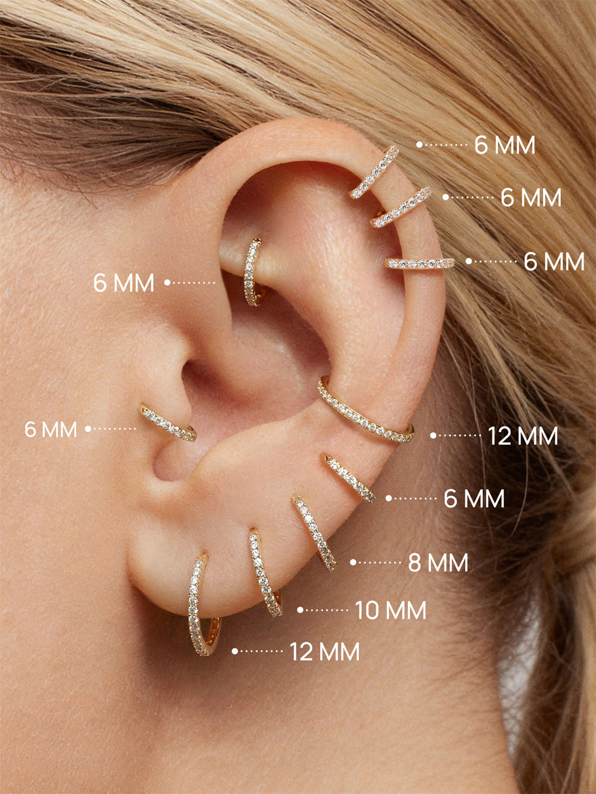 KOSINER Titanium Delicate Multi-Sized Hoop Earrings, 6/8/10/12mm, hypoallergenic and waterproof for sensitive ears