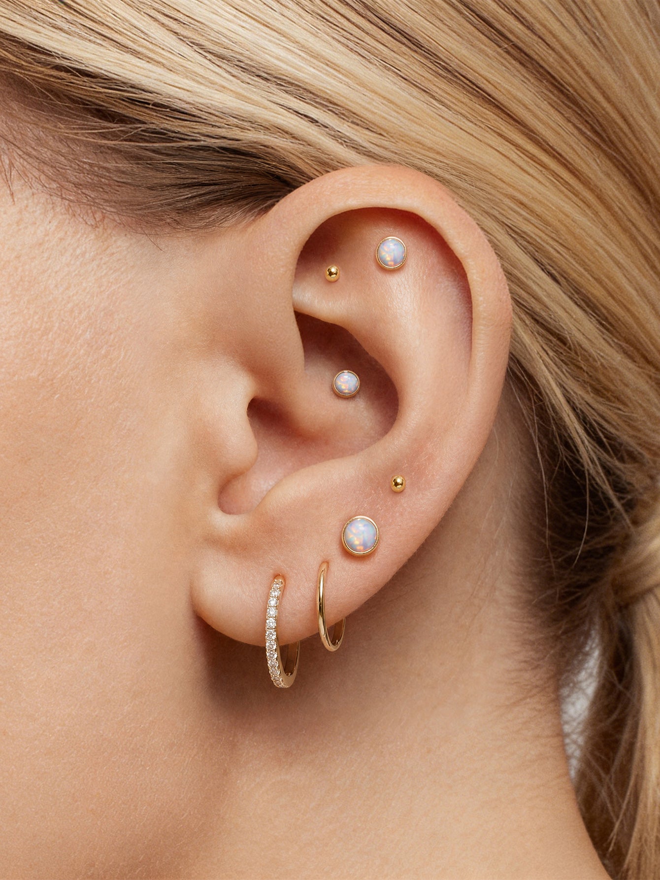 KOSINER Orecchini a perno per piercing all'orecchio in oro massiccio 14K con opale