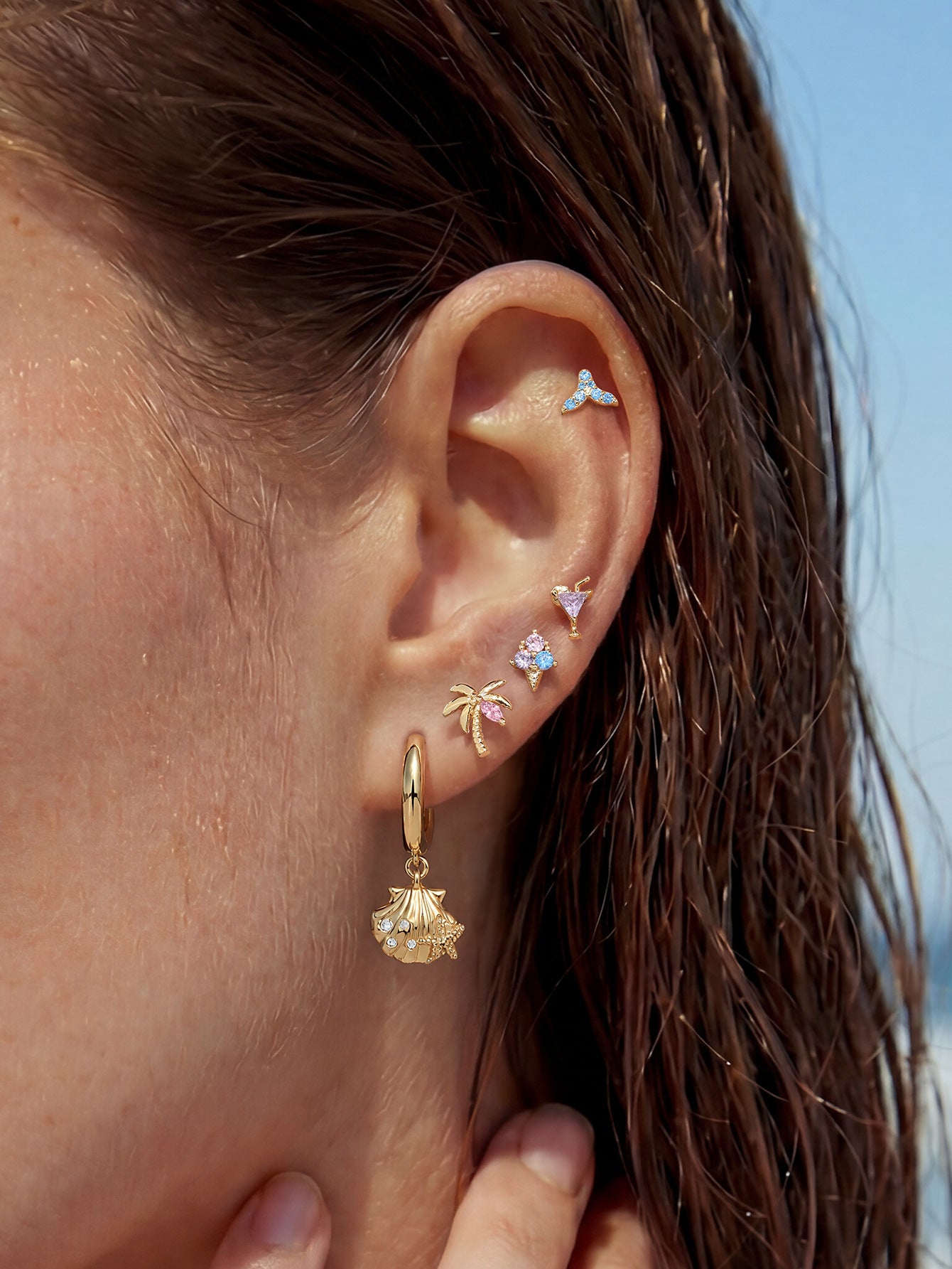 Kosiner Oceanic piercing set curated ear stack with ice cream stud