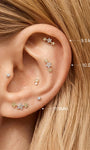 KOSINER Flower Trio Stud Size Guide (9.5/10.0/11.0mm), 14K Gold Flat Back Piercing Earring