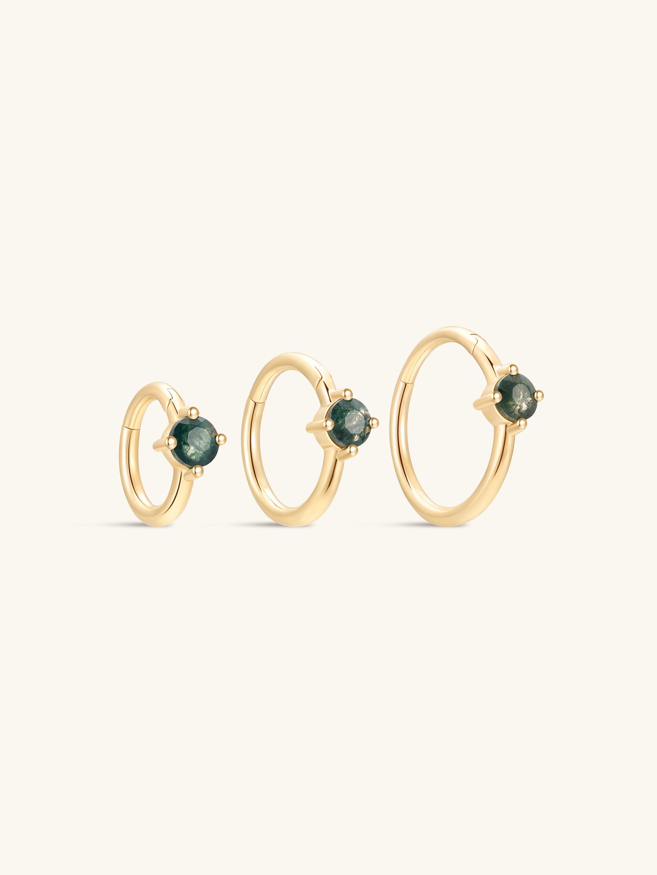kosiner jewelry 14K Solid Gold Classic Moss Agate Hoop Earrings