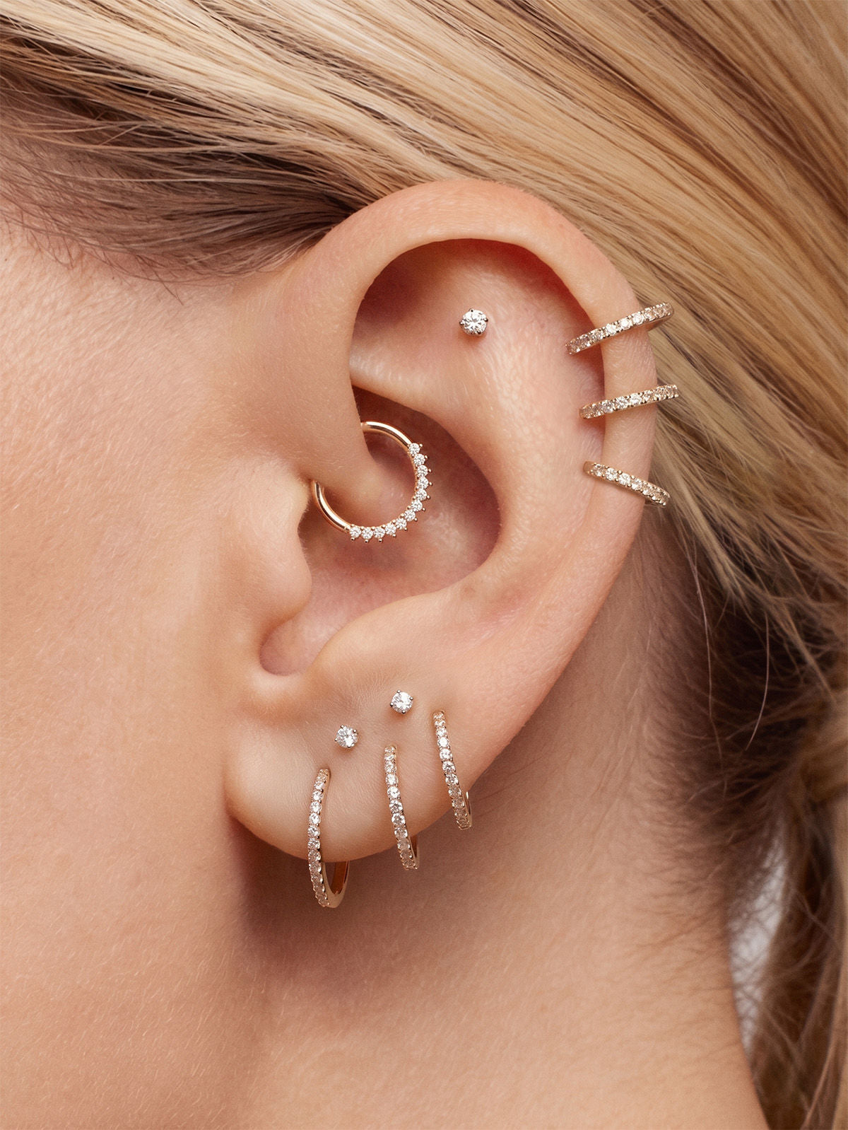 KOSINER Gold Half Stone Daith Clicker Hoop, Hypoallergenic Solid Gold Multi Piercing Ear Stack Accessories