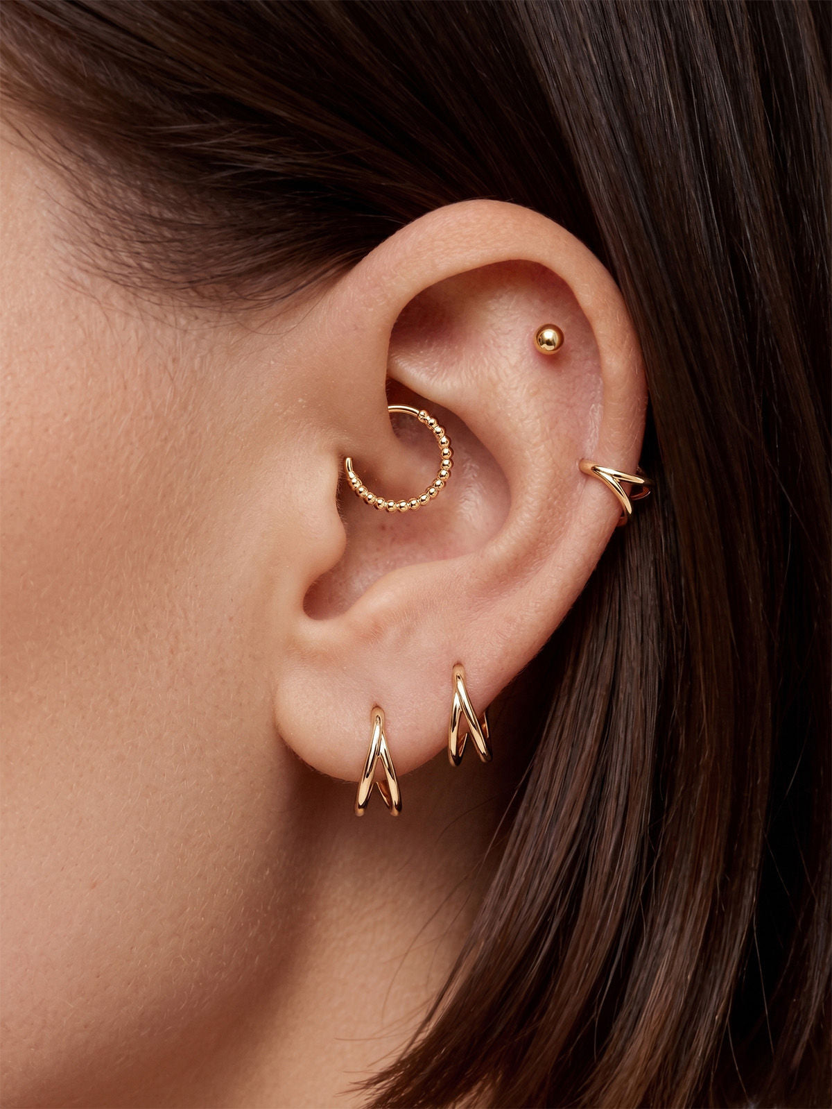 KOSINER 14K Solid Gold Classic Smooth Ball Beaded Clicker Hoop, Nickel-Free Waterproof Minimal Daith Helix Tragus Piercing Jewelry for Women