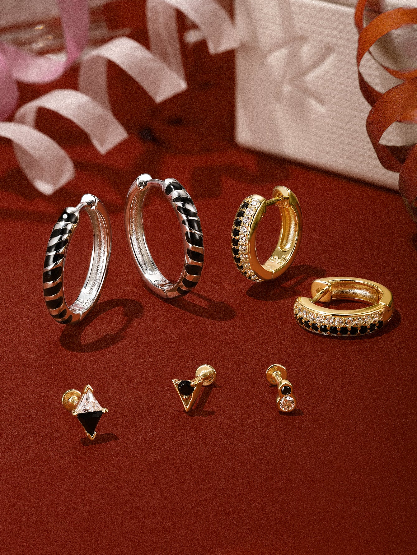 Puzzle Dual-Row Pavé Hoops in Sterling Silver