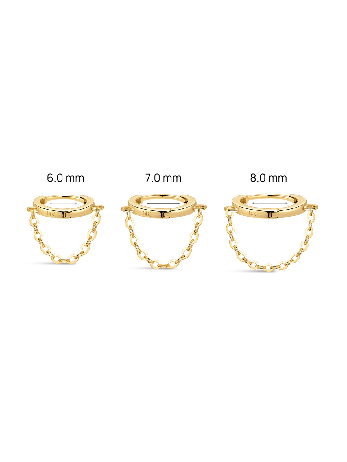 KOSINER 14K Solid Gold Chain Drop Huggie Hoop, Hypoallergenic Cartilage Earring for Helix Piercing